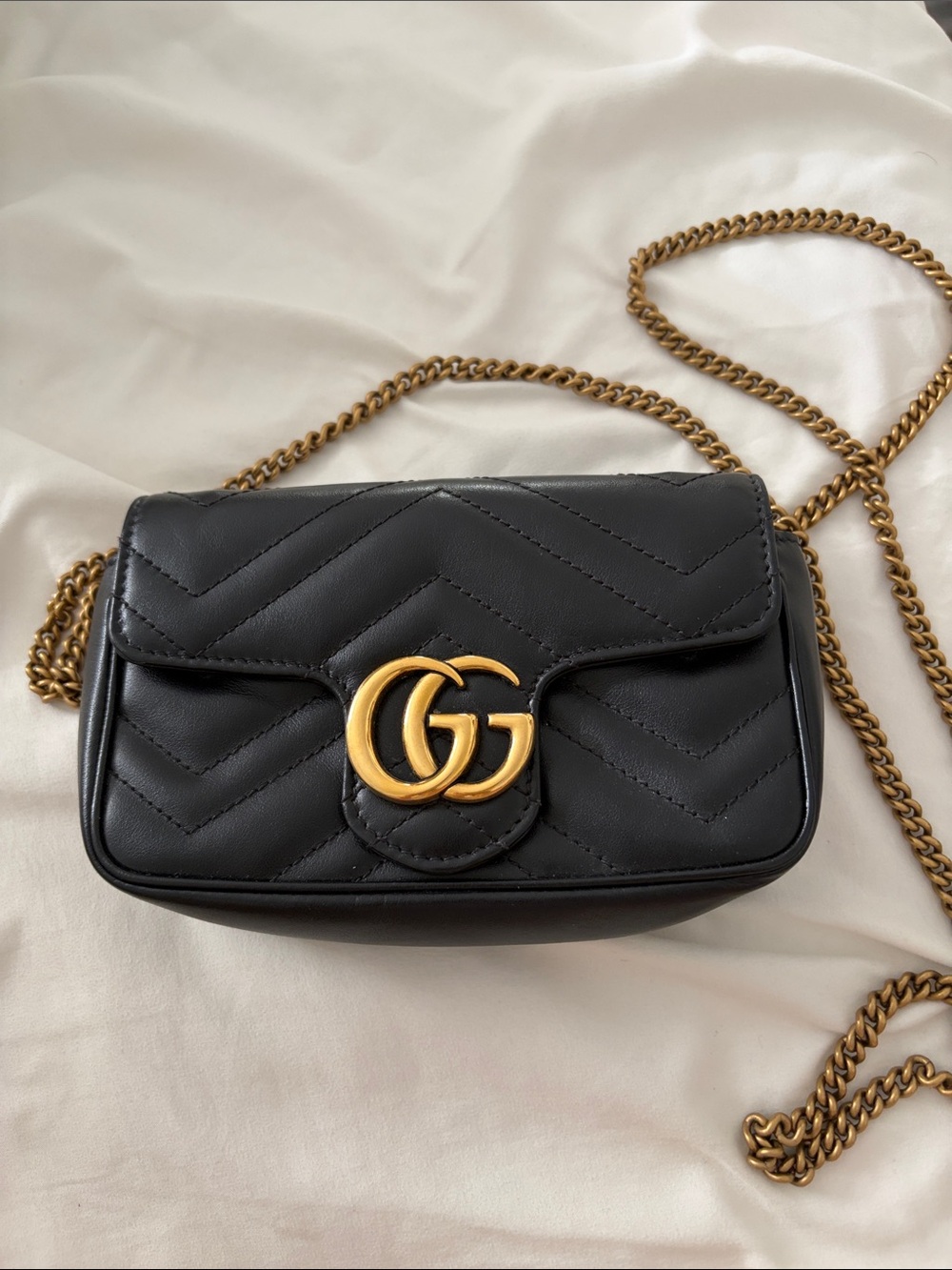 Gucci Black Chevron Quilted Crossbody with Gold GG